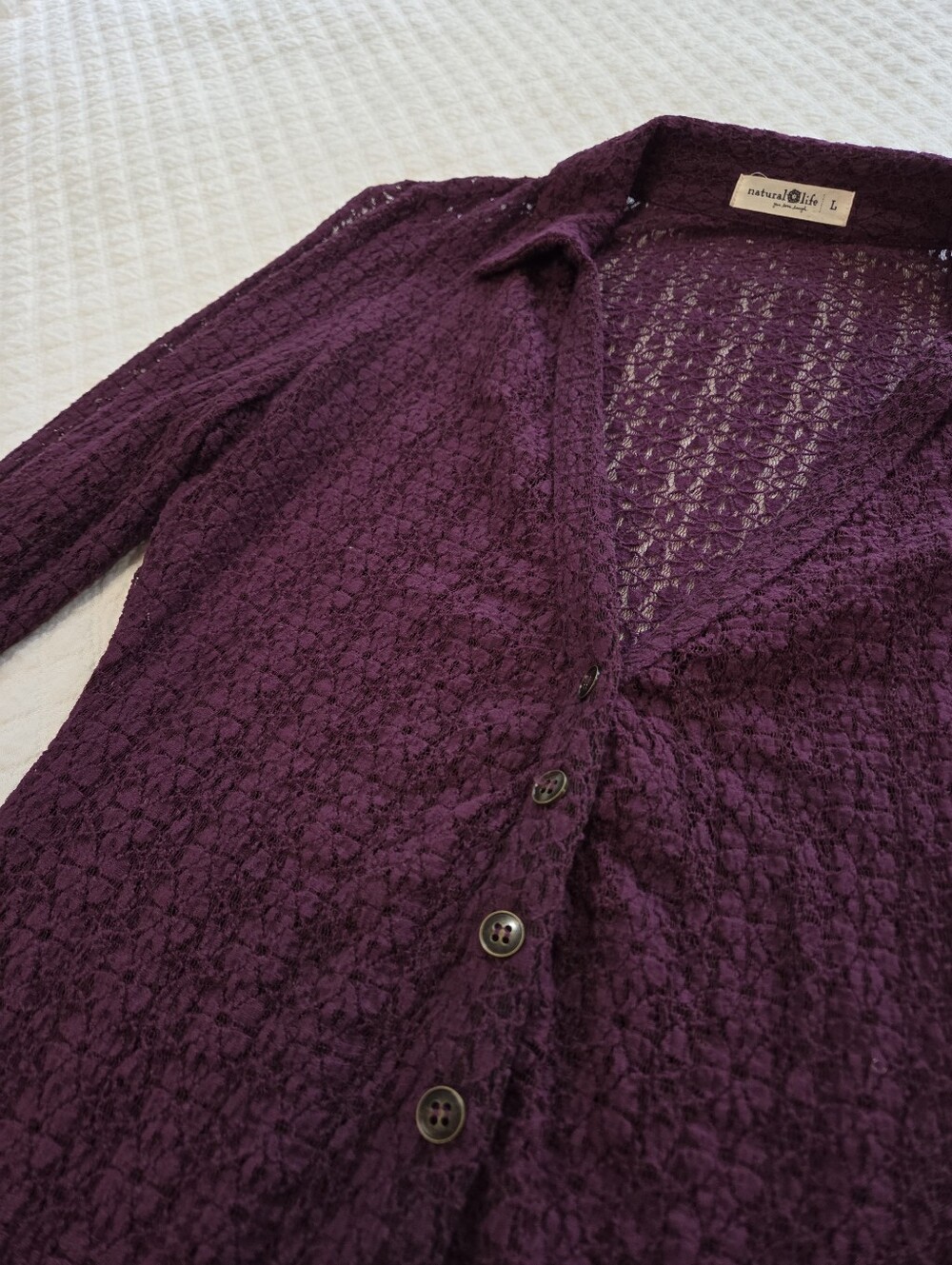 Natural Life Carina All Lace Top Eggplant Purple Button Up Blouse Size Large - Picture 6 of 13